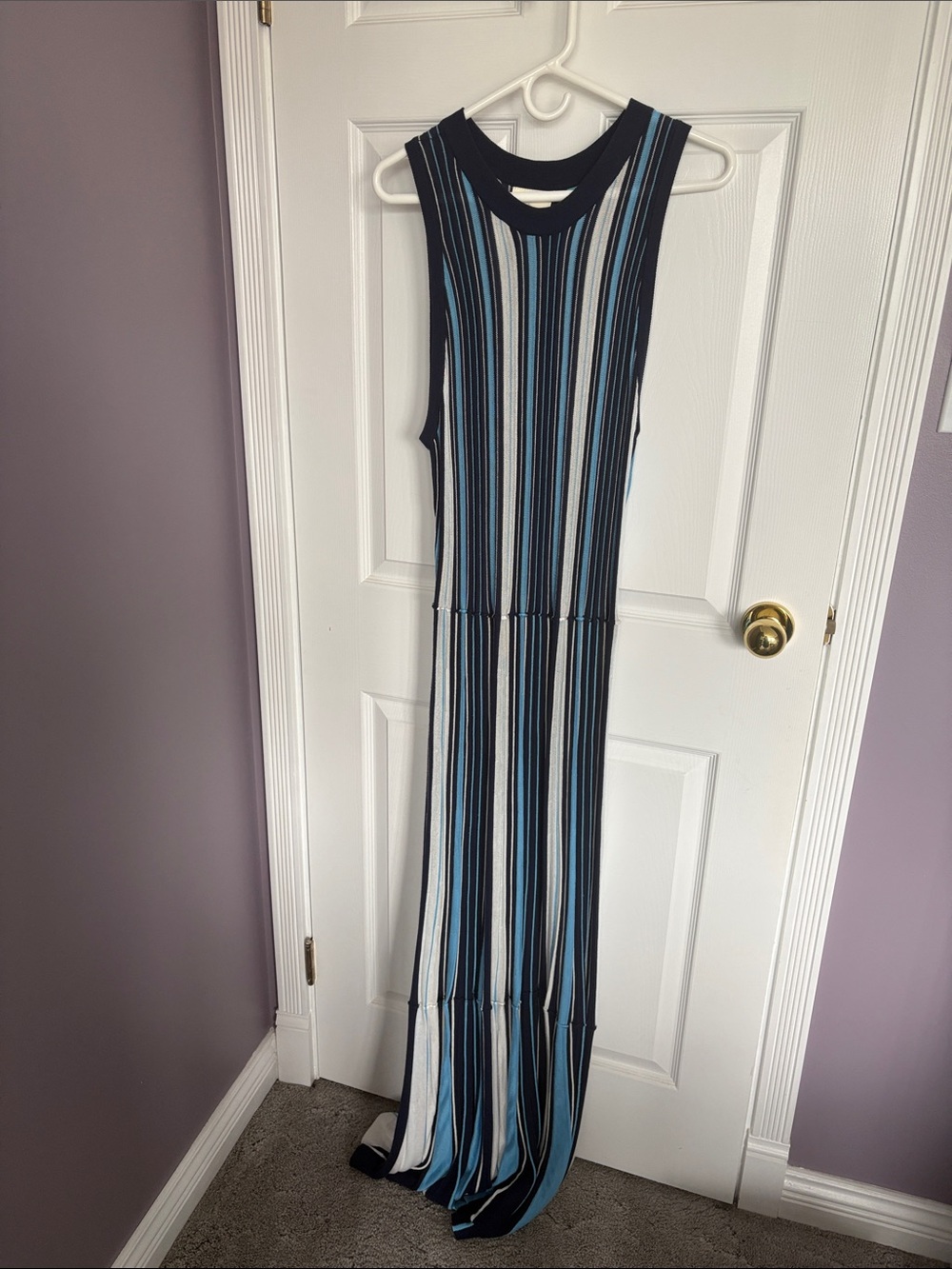 Maeve Blue, Black & White Striped Sleeveless Maxi Dress